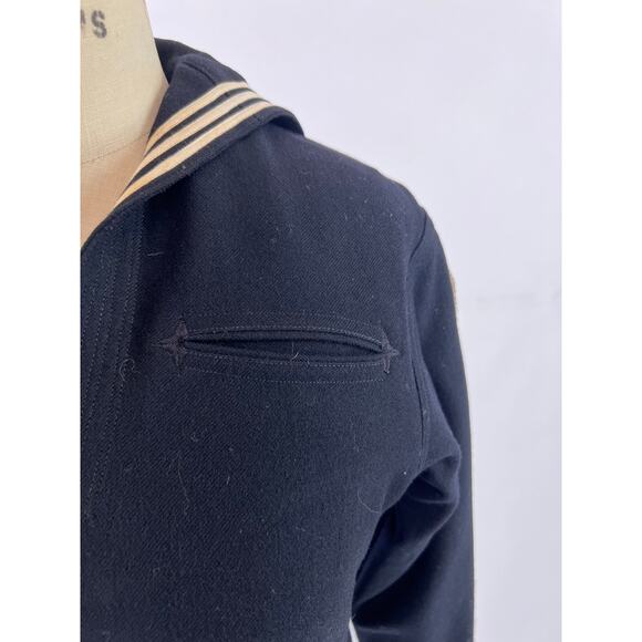 VTG WWII US Navy Seabees Uniform Dress Jumper Shirt Dragon Embroidery 40s Blk XS - Picture 9 of 10